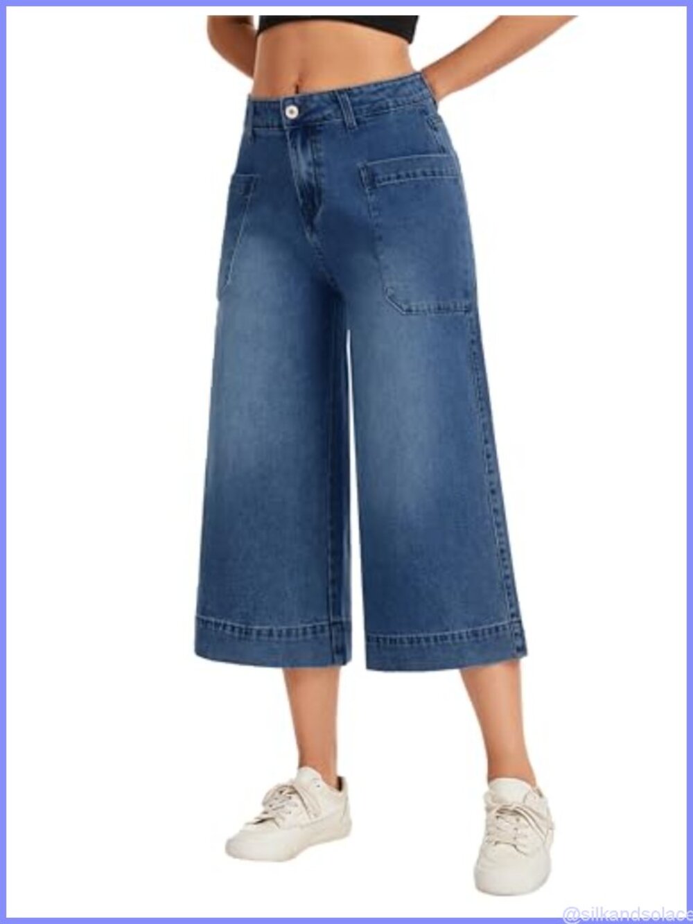 Women's High Waisted Wide Leg Baggy Stretchy Denim Capri Jeans